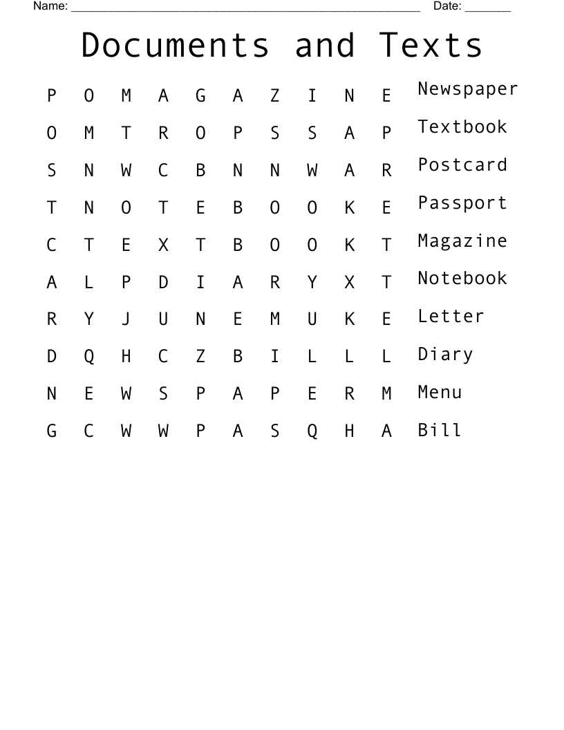 Documents and Texts Word Search
