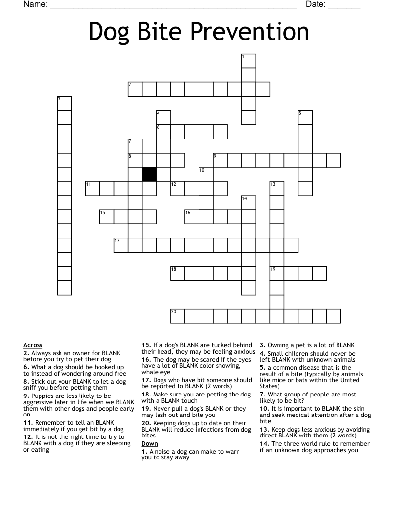Dog Bite Prevention Crossword
