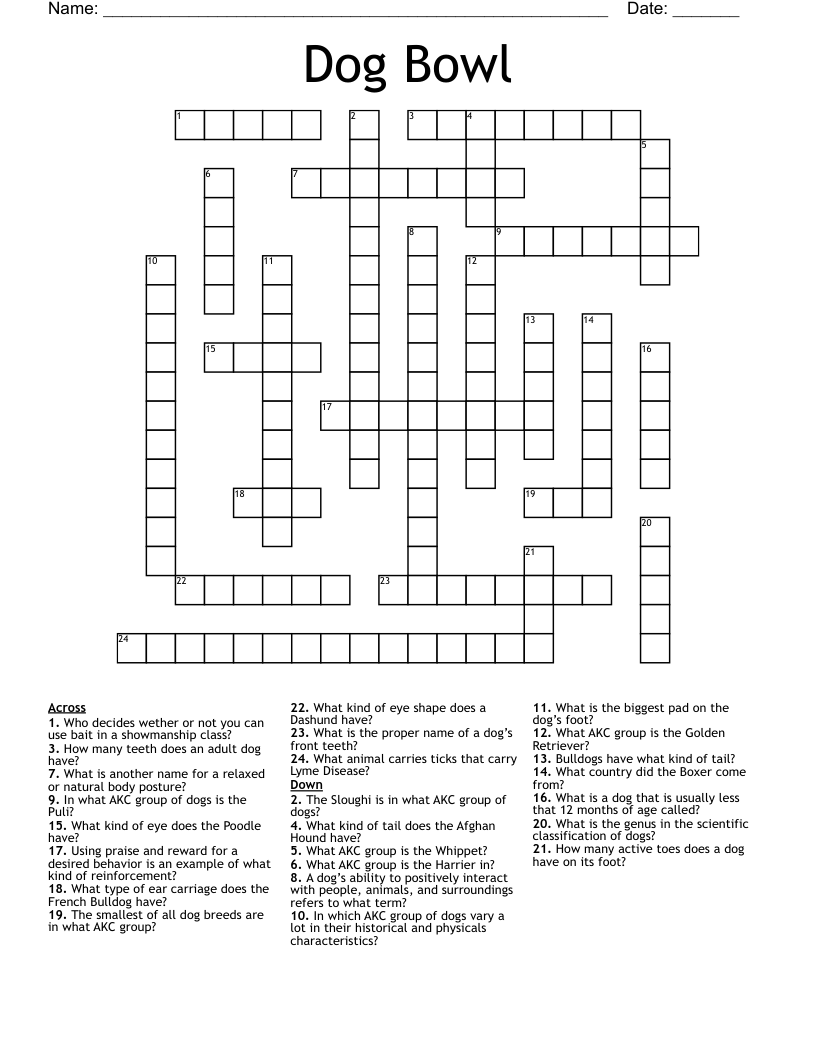 Dog Bowl Crossword