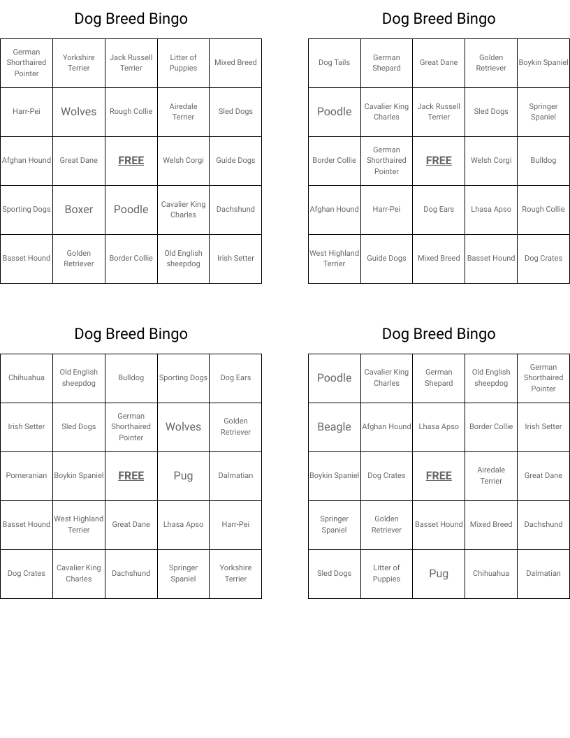 Dog Breed Bingo