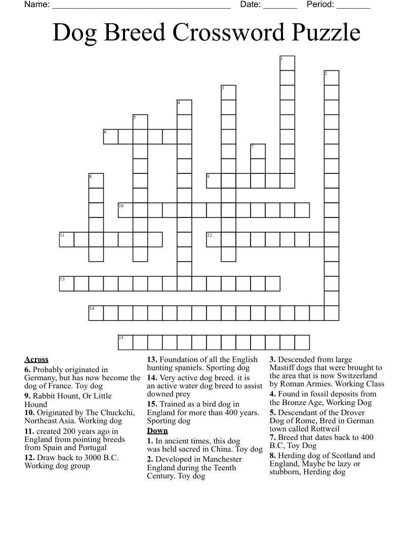 Dog Breed Crossword Puzzle