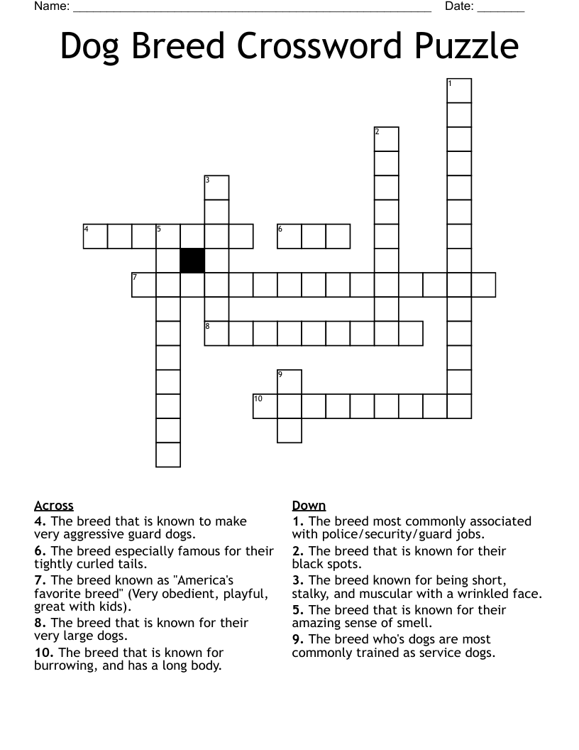 Dog Breed Crossword Puzzle