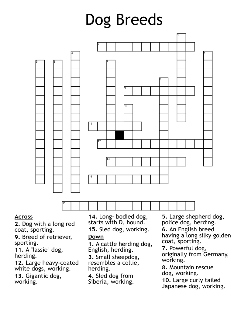 Dog Breeds Crossword