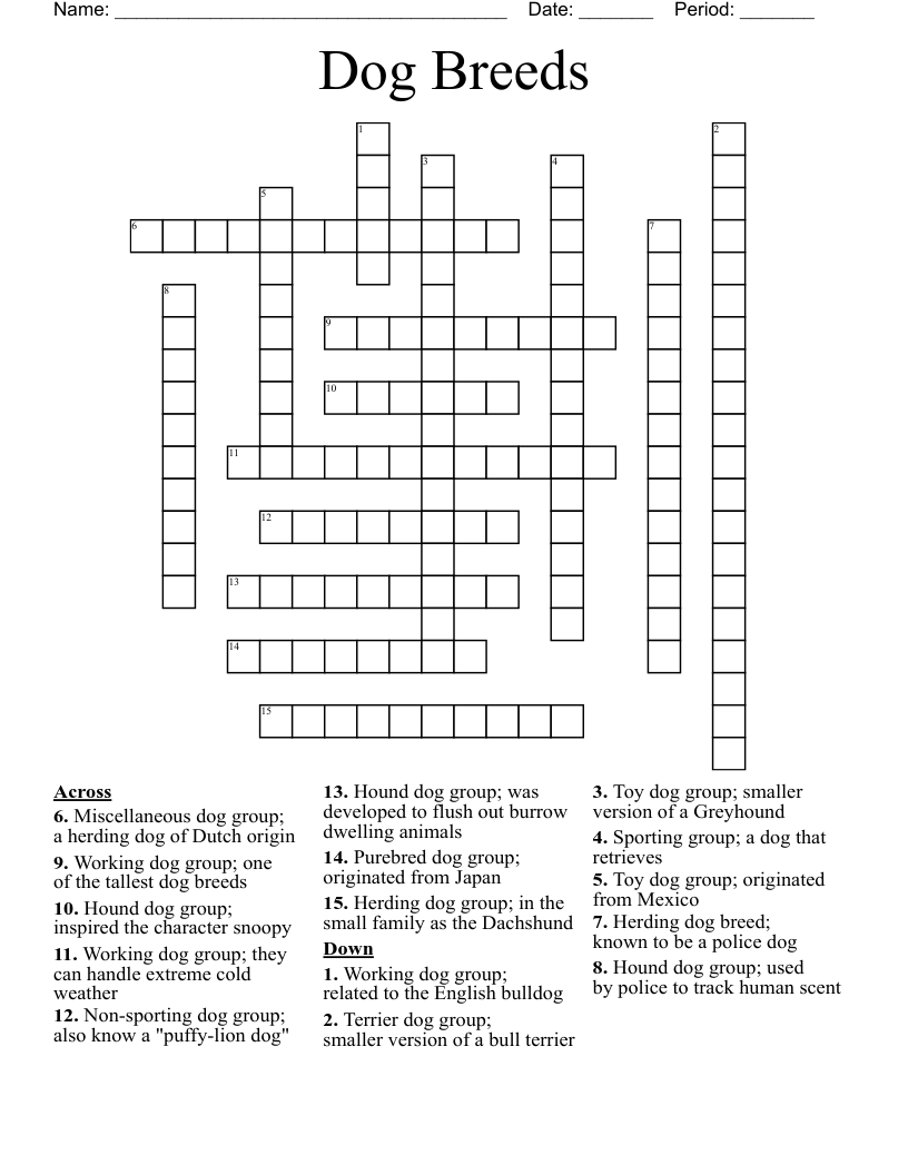 Dog Breeds Crossword