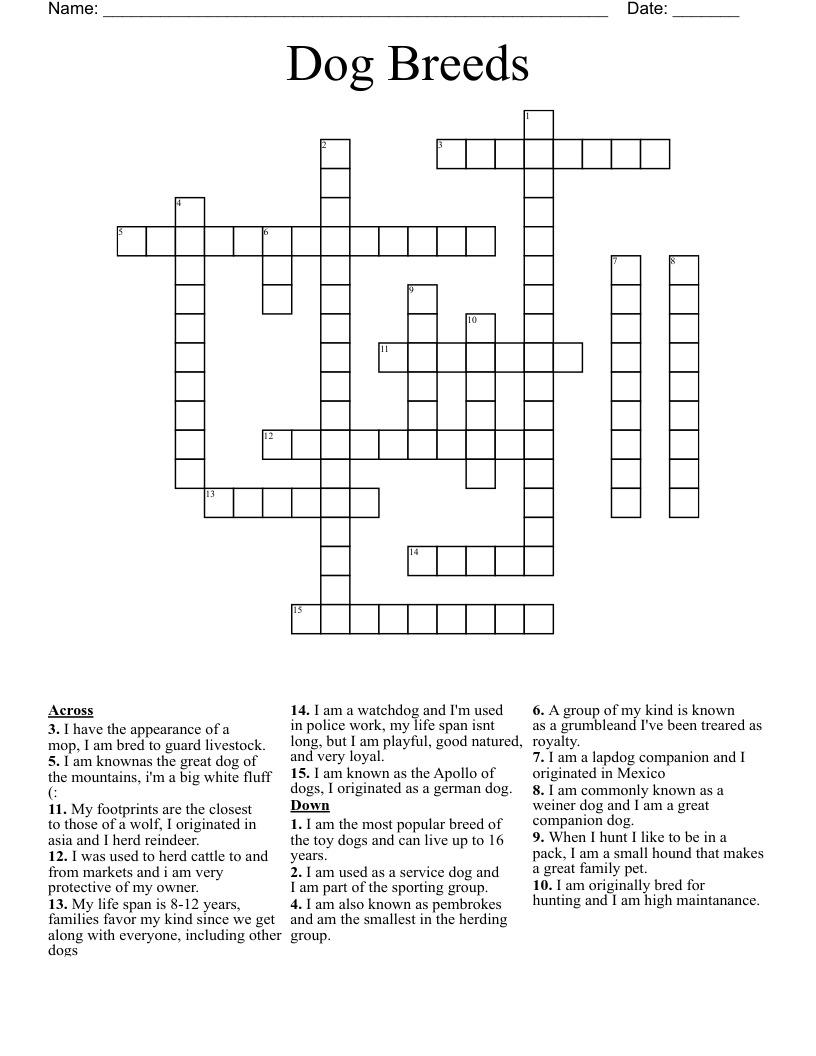 Dog Breeds Crossword