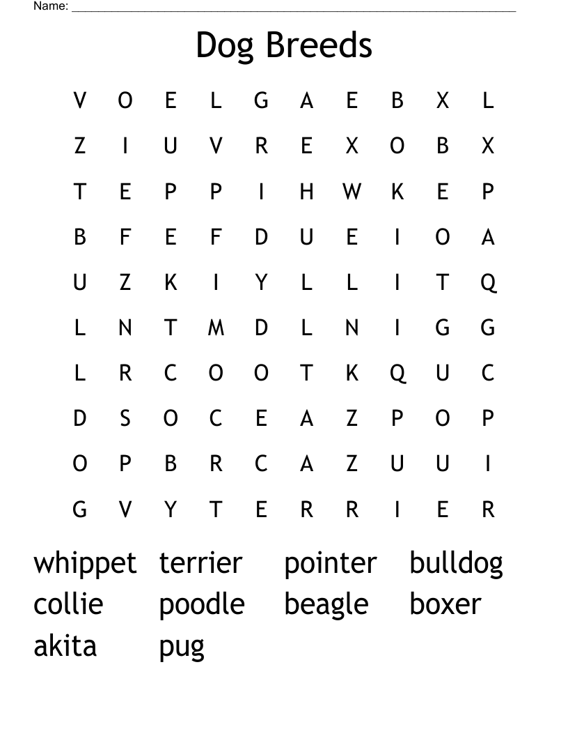 Dog Breeds Word Search