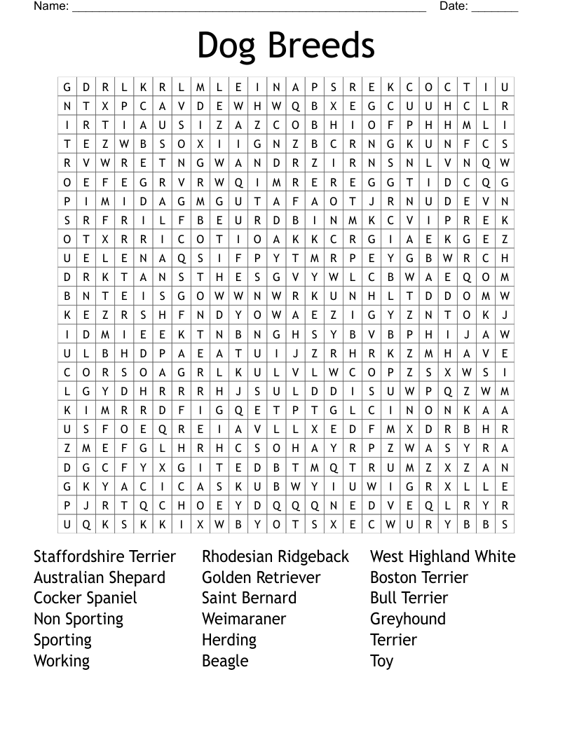 Dog Breeds  Word Search