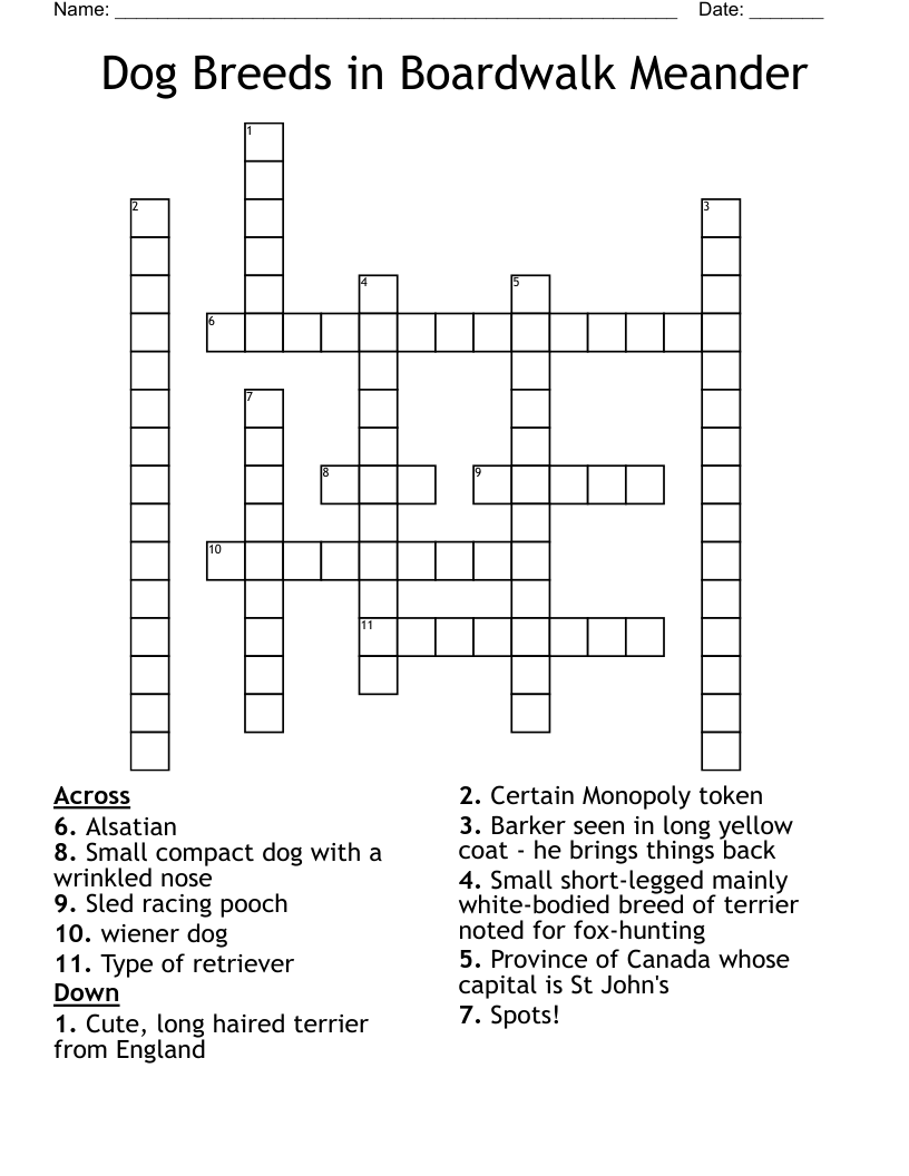 Dog Breeds in Boardwalk Meander  Crossword