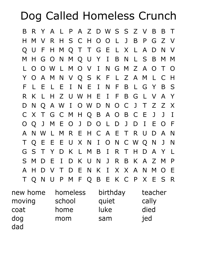 Dog Called Homeless Crunch Word Search