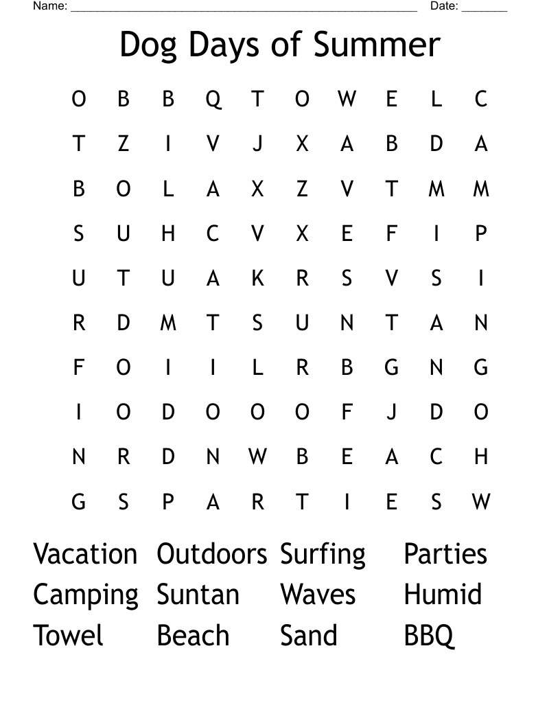 Dog Days of Summer Word Search