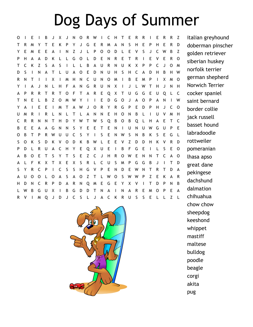Dog Days of Summer Word Search