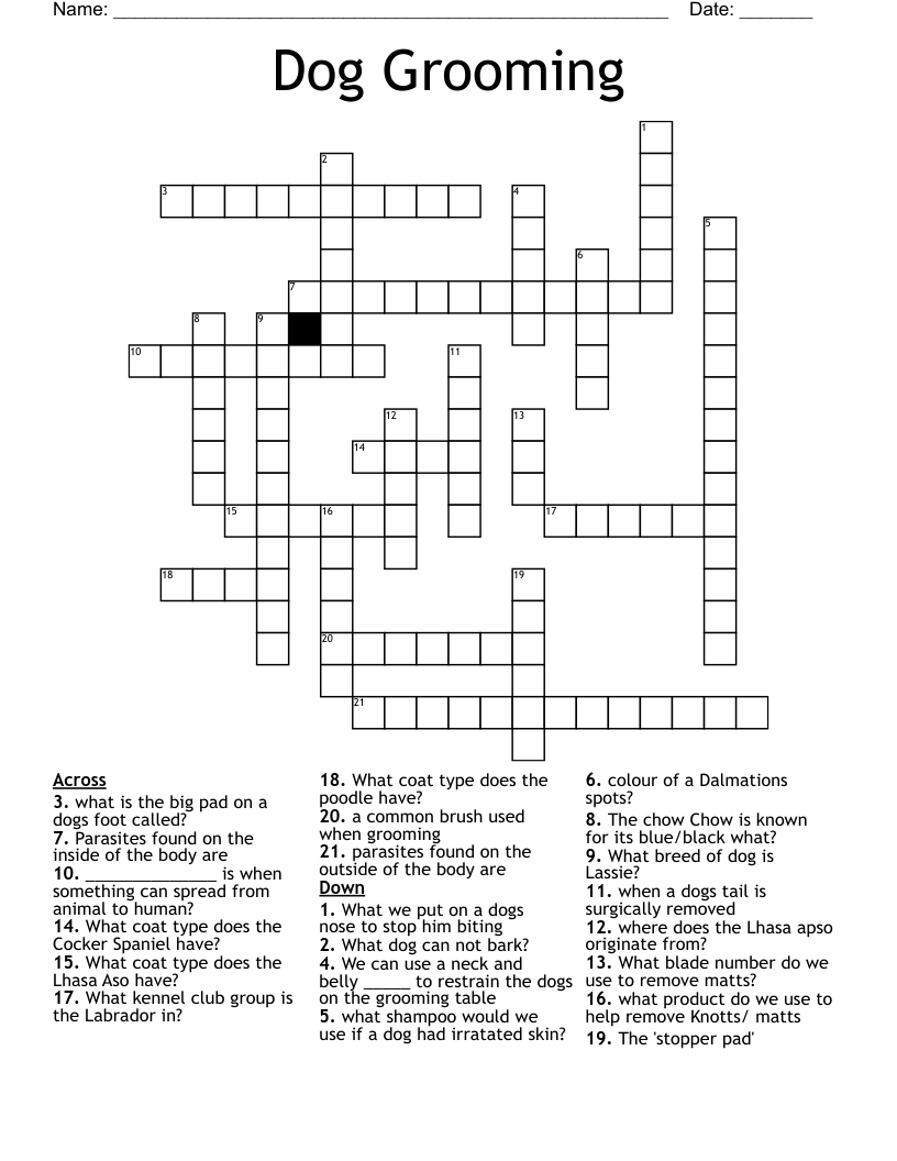 Dog Grooming Crossword