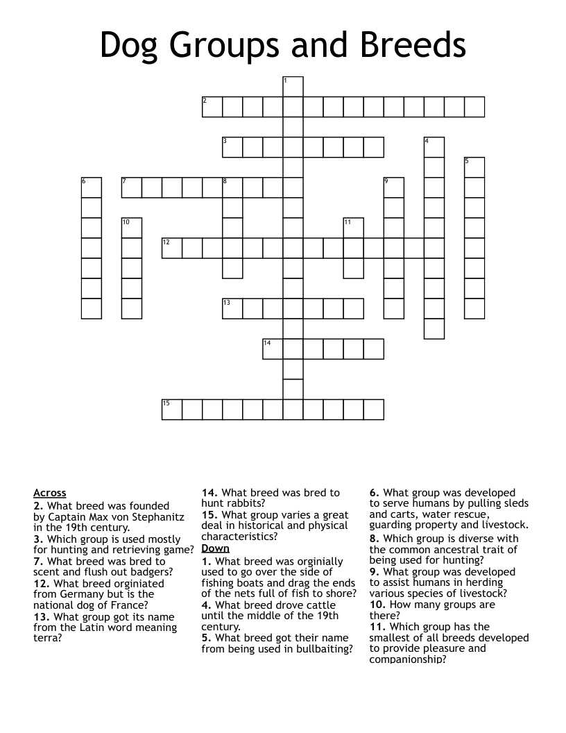 Dog Groups and Breeds Crossword