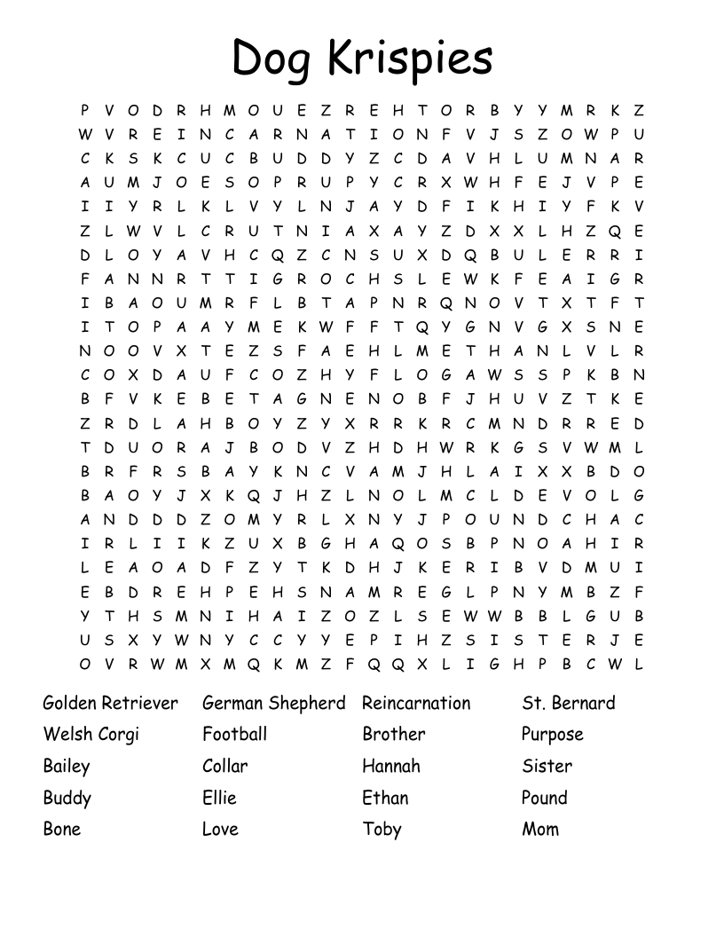 Dog Krispies Word Search