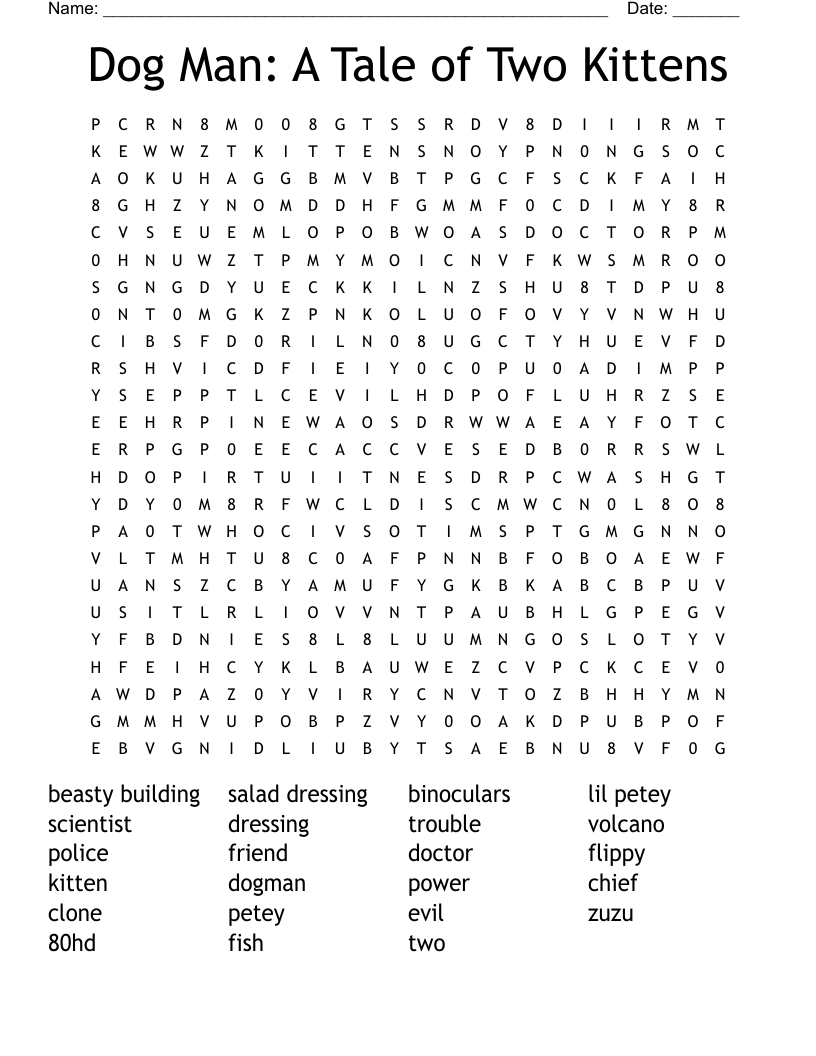 Dog Man: A Tale of Two Kittens Word Search