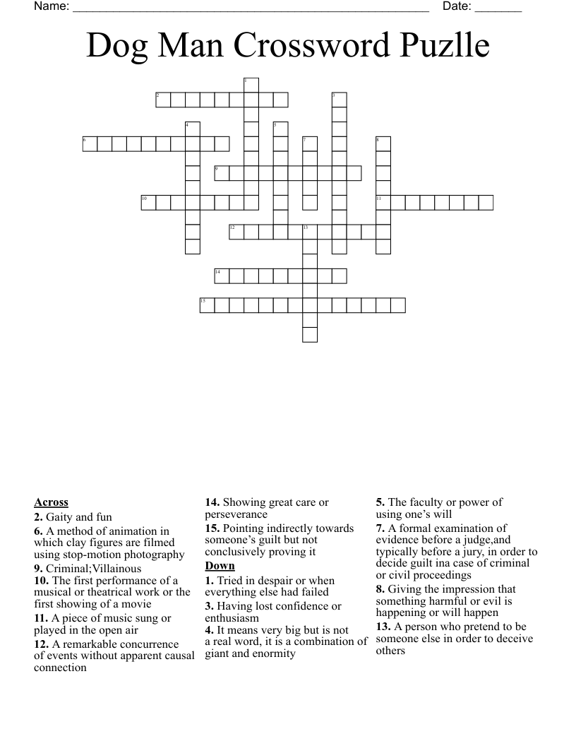 Dog Man Crossword Puzlle