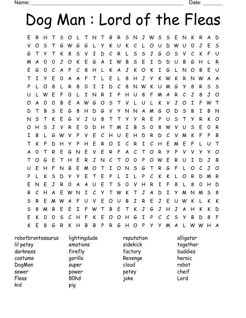 Dog Man : Lord of the Fleas Word Search