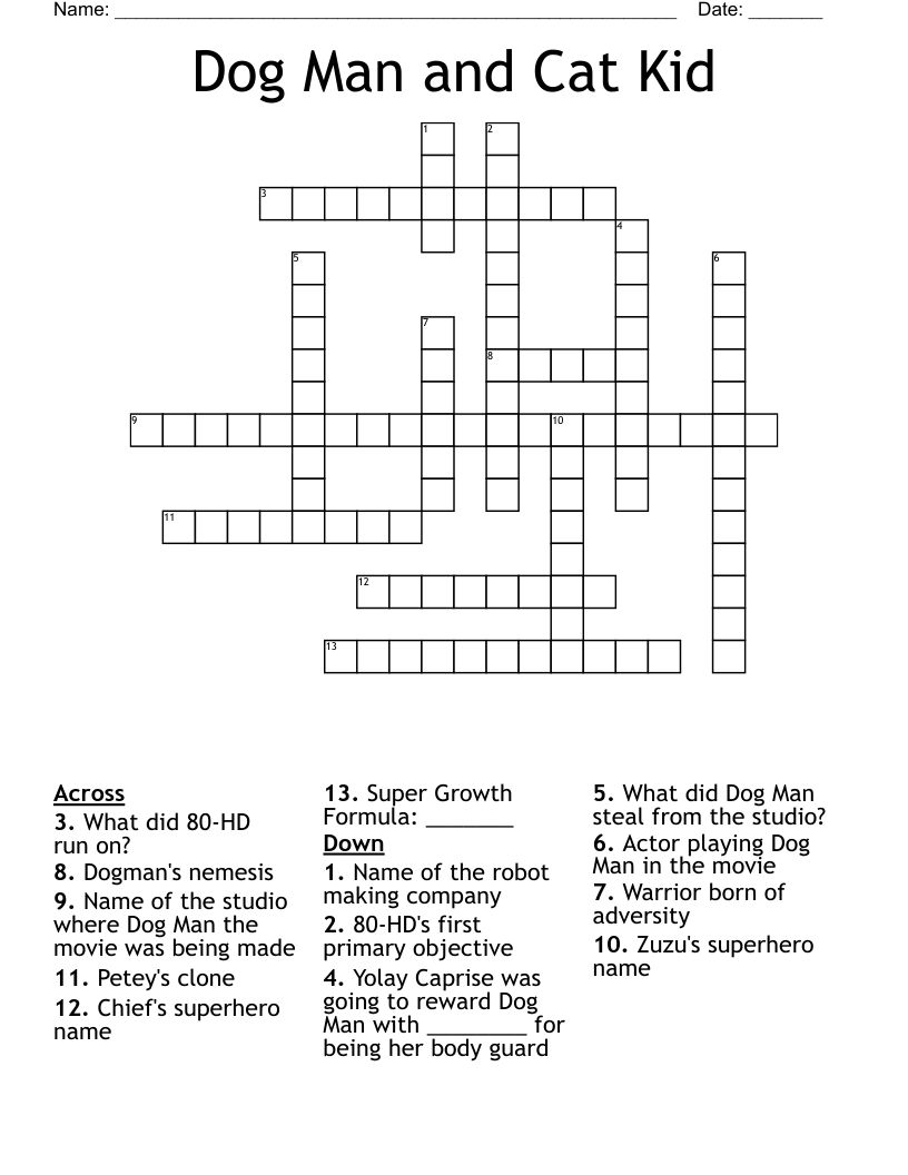 Dog Man and Cat Kid Crossword