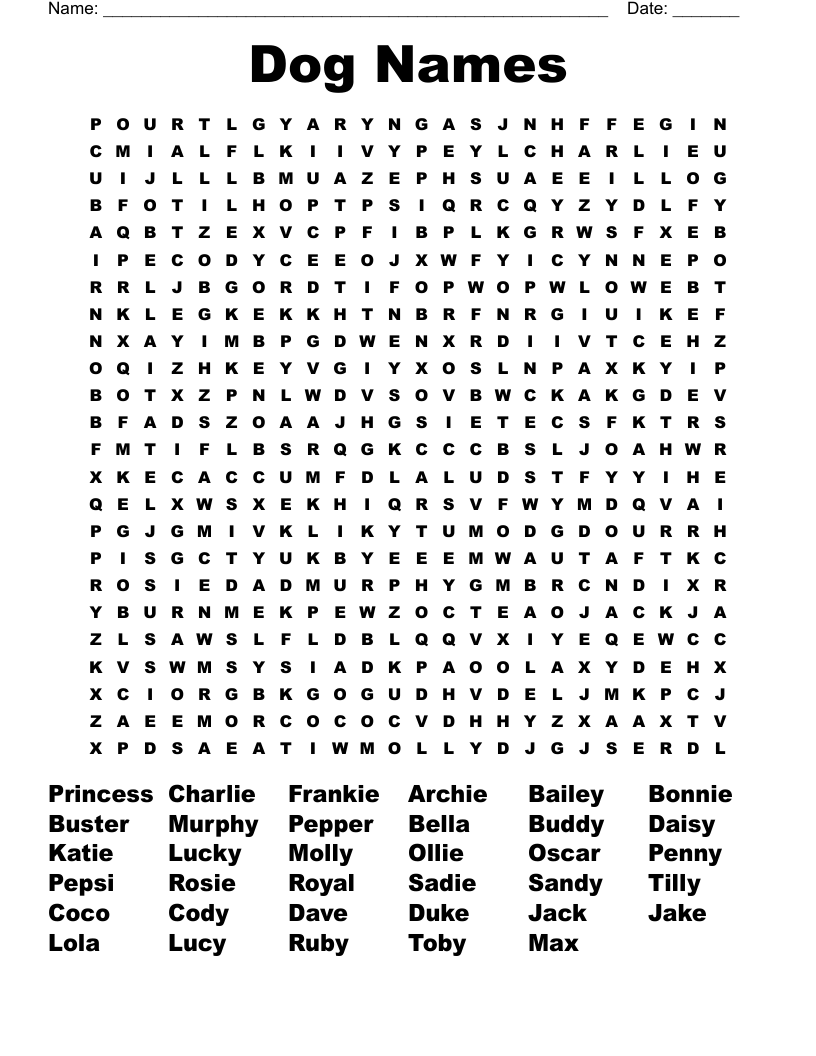 Dog Names Word Search