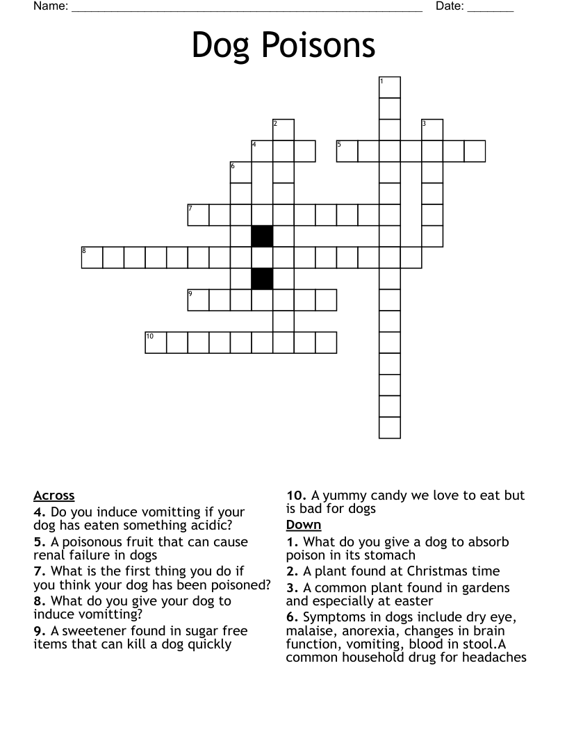 Dog Poisons Crossword