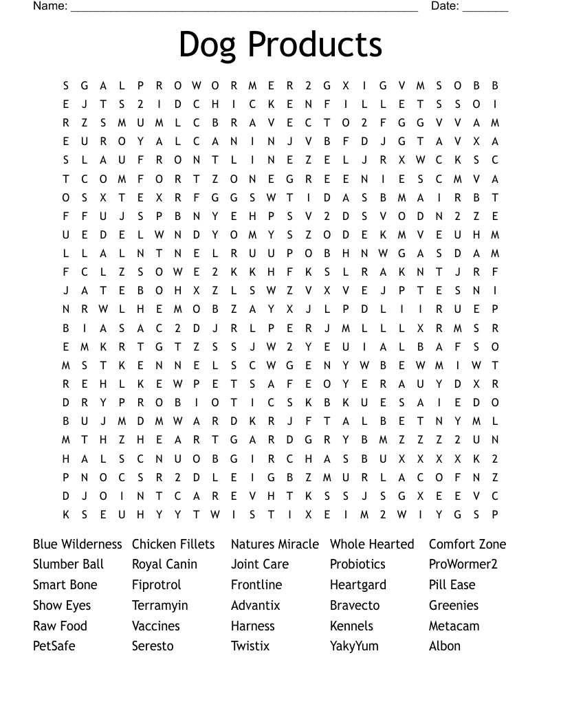 Dog Products Word Search