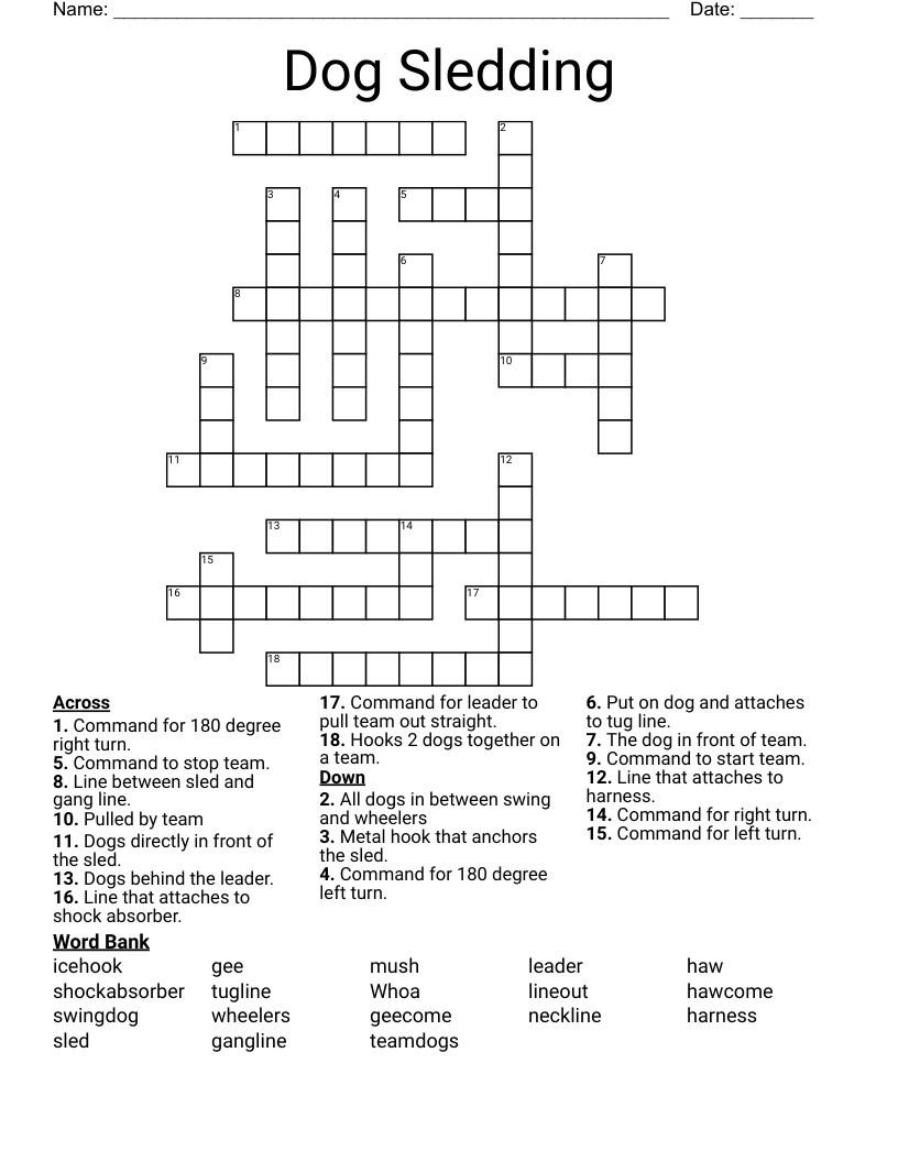 Dog Sledding Crossword
