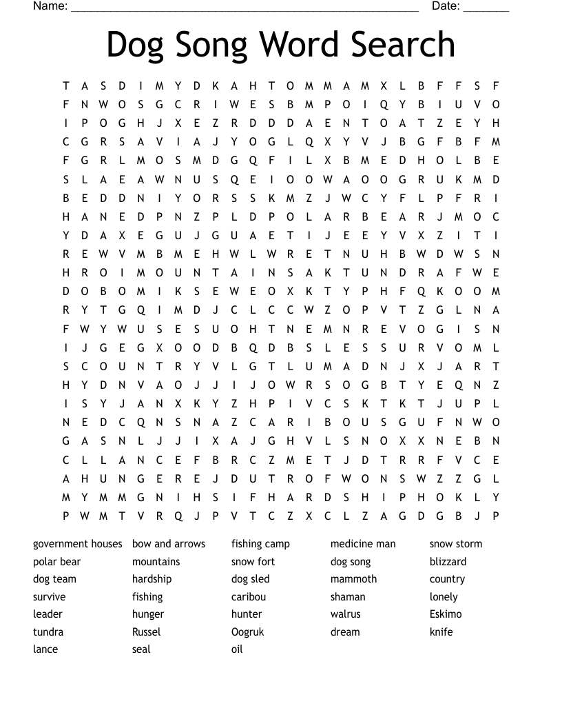 Dog Song Word Search