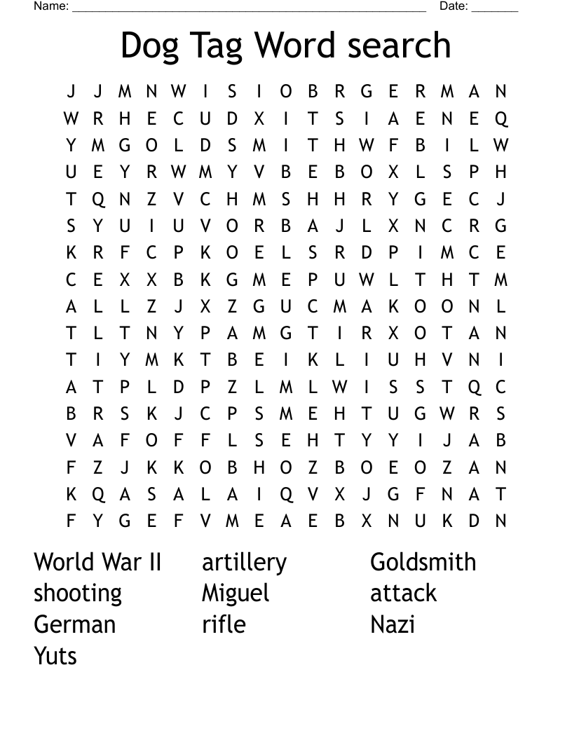 Dog Tag Word search