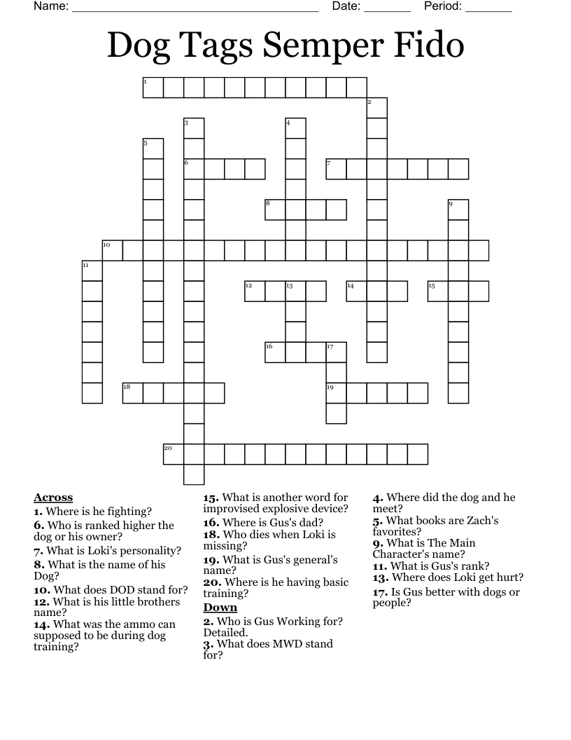 Dog Tags Semper Fido Crossword