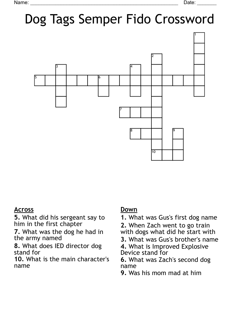 Dog Tags Semper Fido Crossword