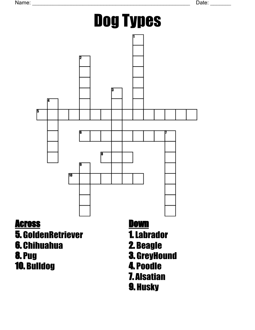 Dog Types Crossword
