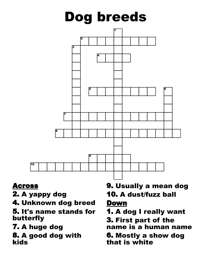 Dog breeds Crossword