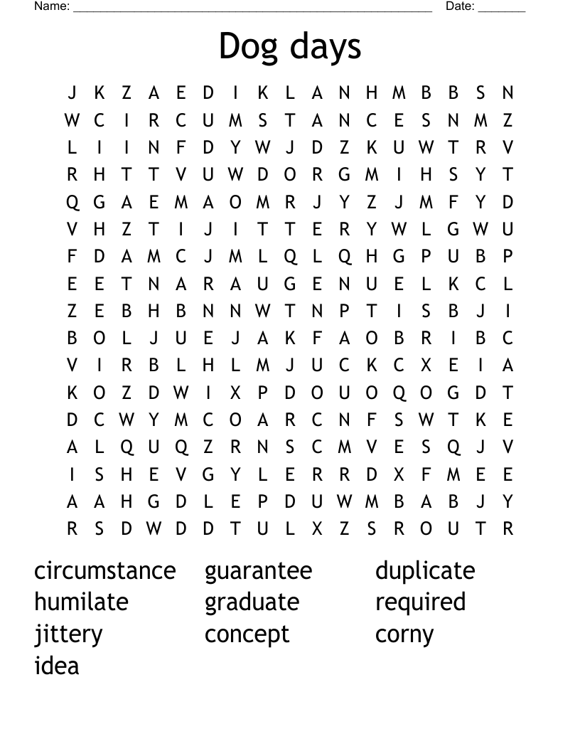 Dog days Word Search