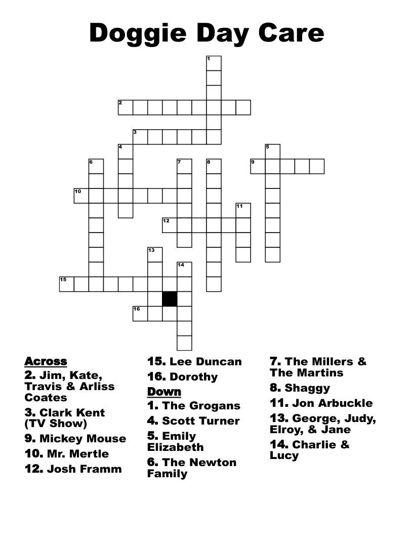 Doggie Day Care Crossword