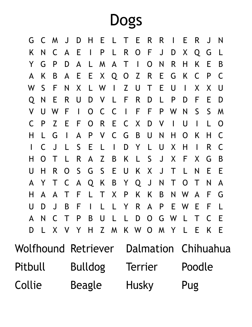Dogs Word Search