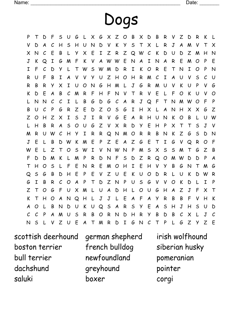 Dogs Word Search