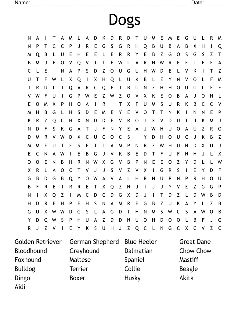 Dogs Word Search