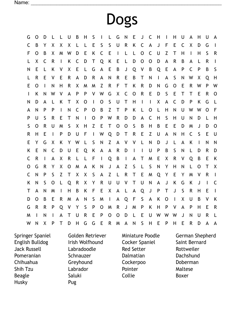 Dogs Word Search