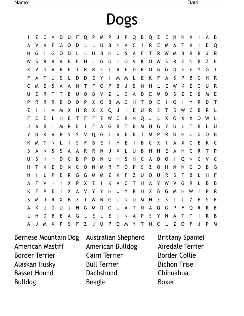 Dogs Word Search