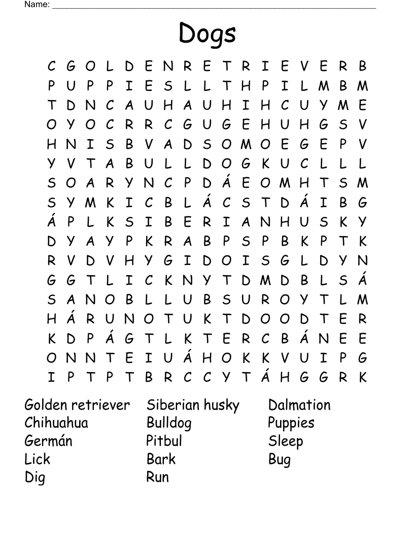 Dogs Word Search