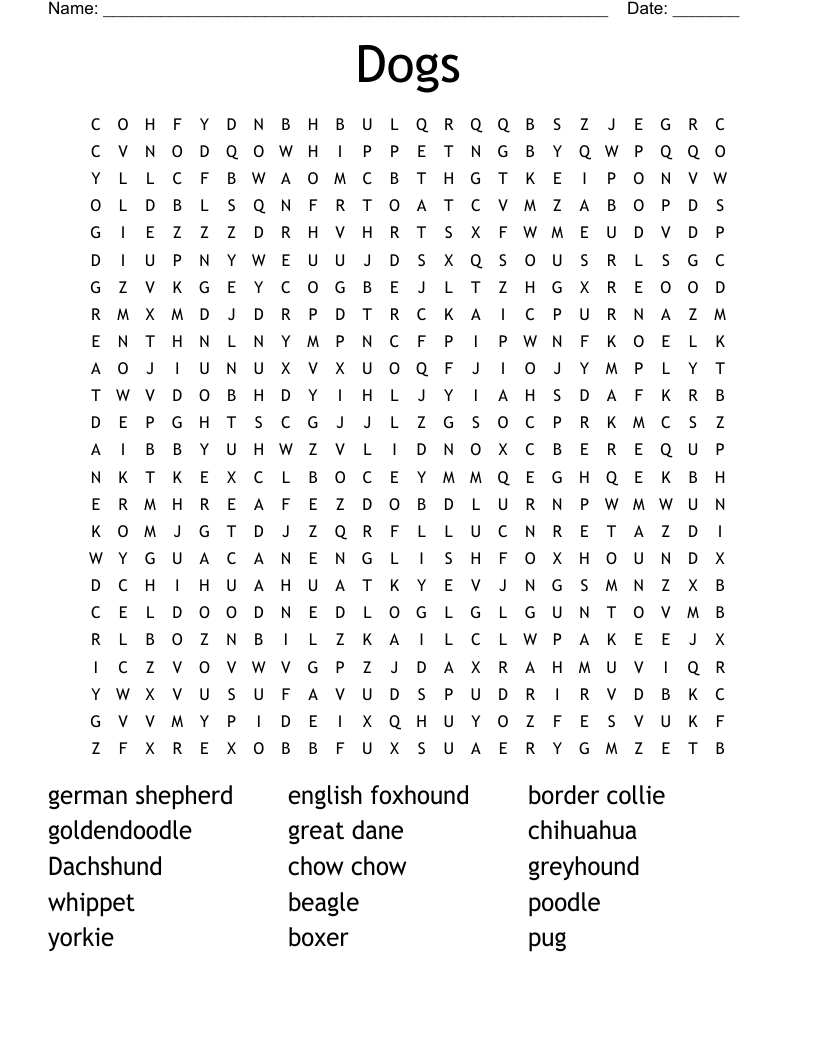 Dogs Word Search