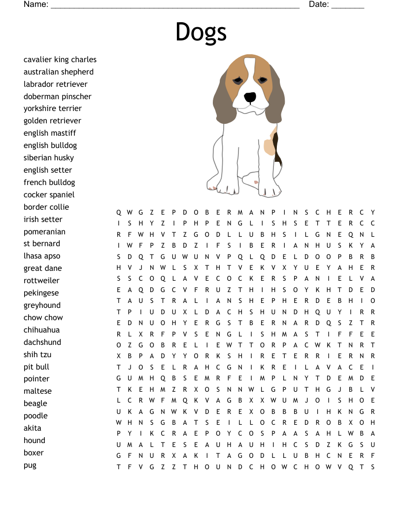 Dogs Word Search