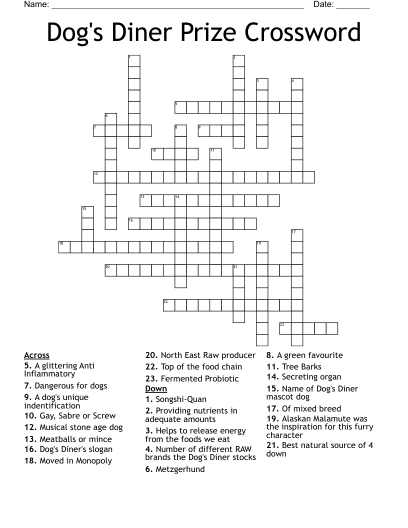 Dog's Diner Prize Crossword