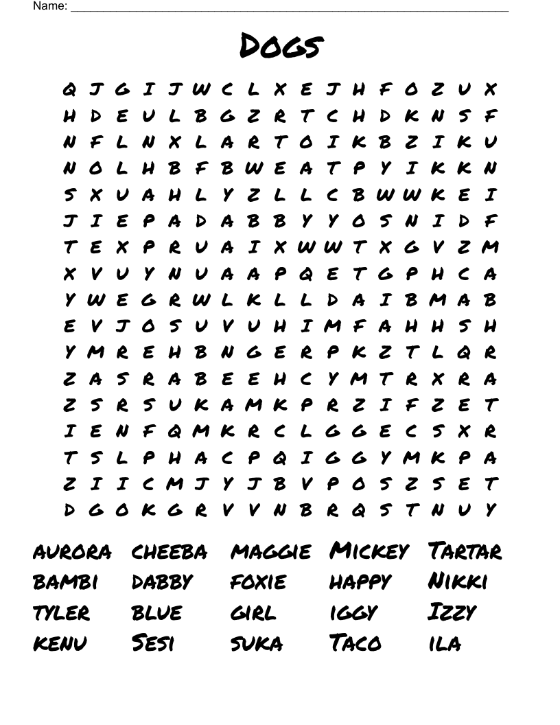 Dogs  Word Search