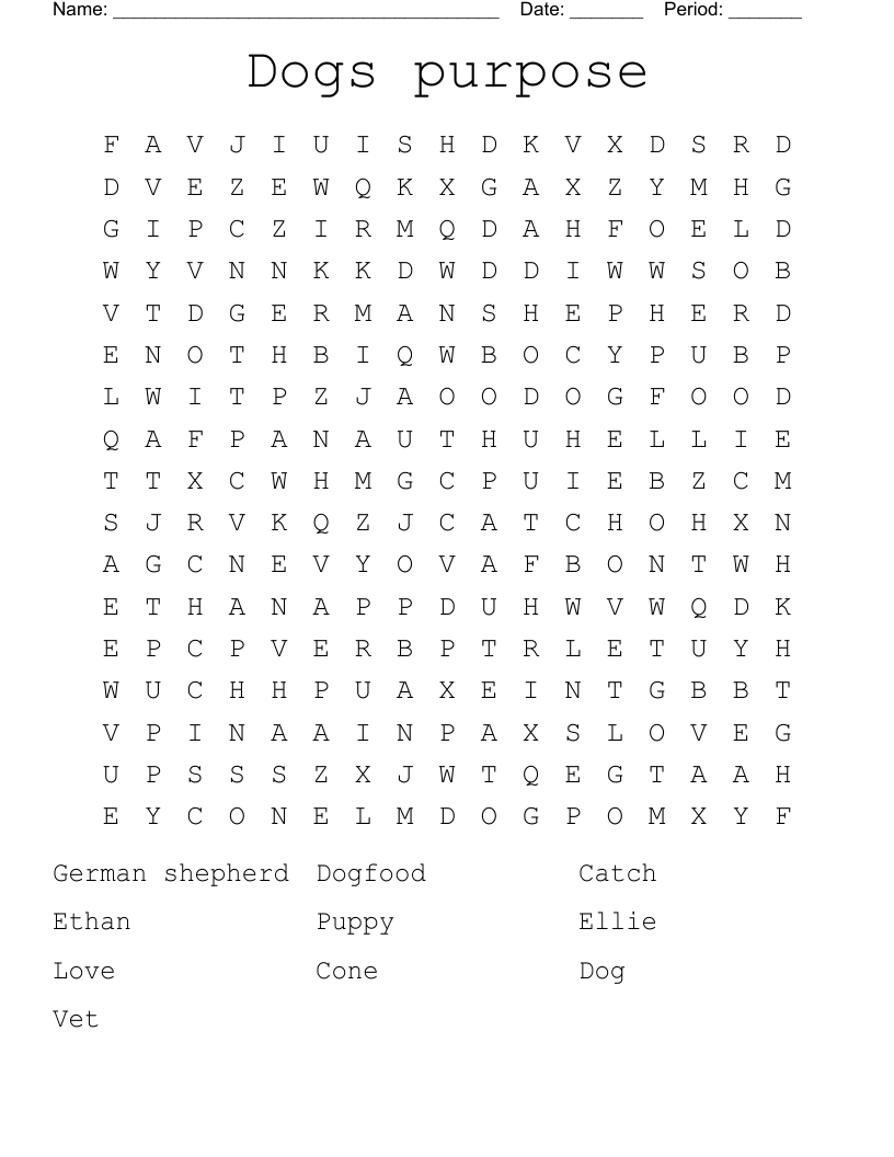 Dogs purpose Word Search