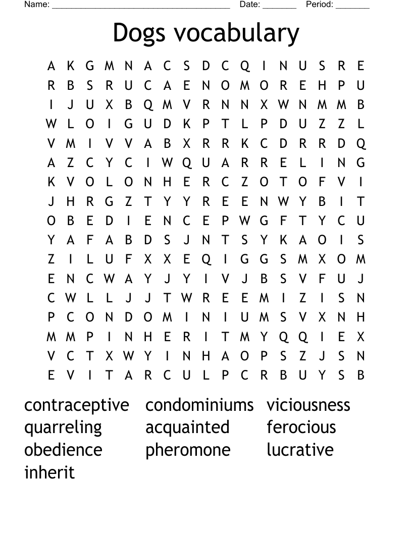 Dogs vocabulary Word Search