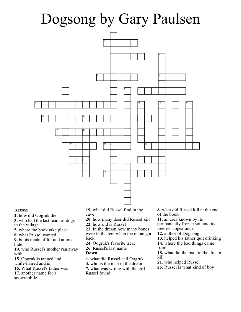 Dogsong by Gary Paulsen Crossword