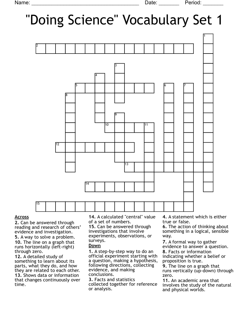 "Doing Science" Vocabulary Set 1 Crossword