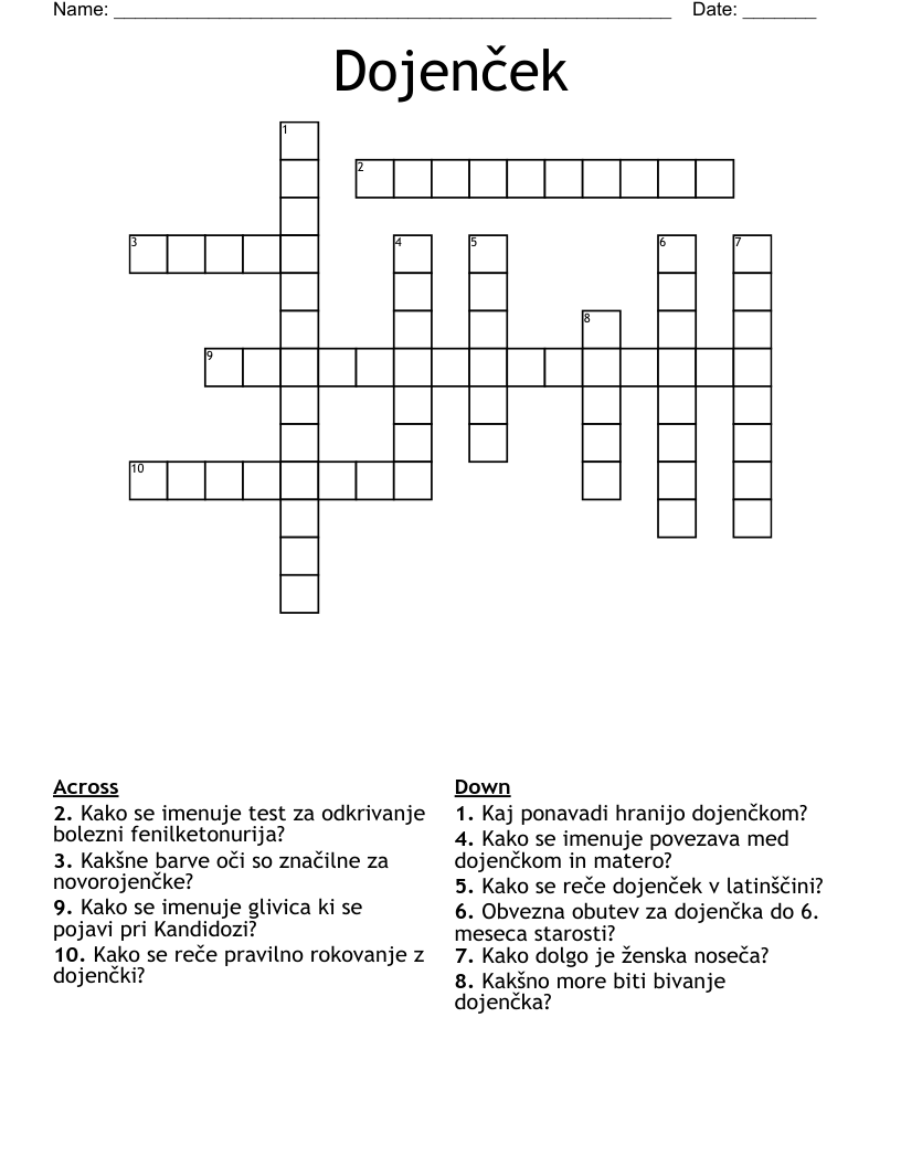 Dojenček Crossword