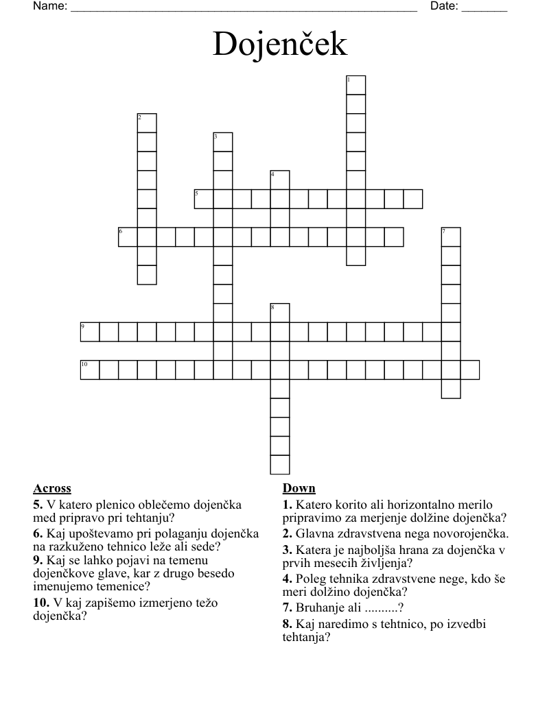Dojenček Crossword